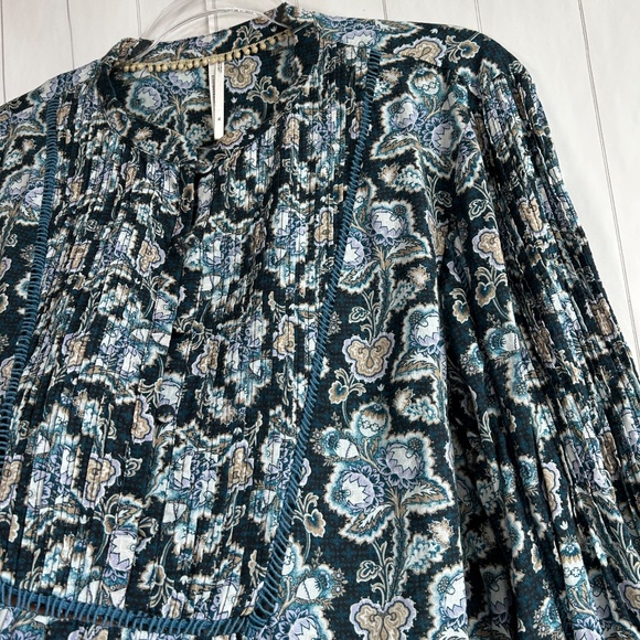 By Anthropologie size XL henley peasant blouse blue cotton long sleeve boho - Picture 8 of 15